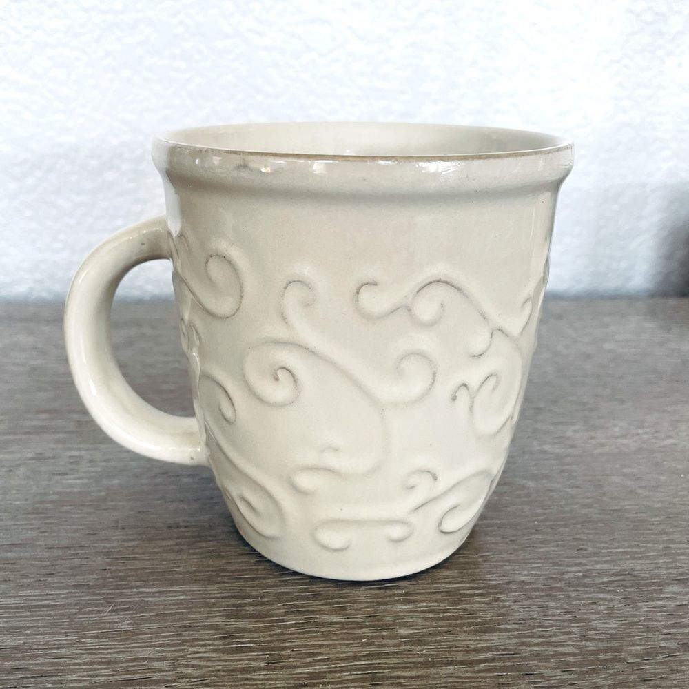 Tan Ceramic Swirl Scroll Coffee Mug